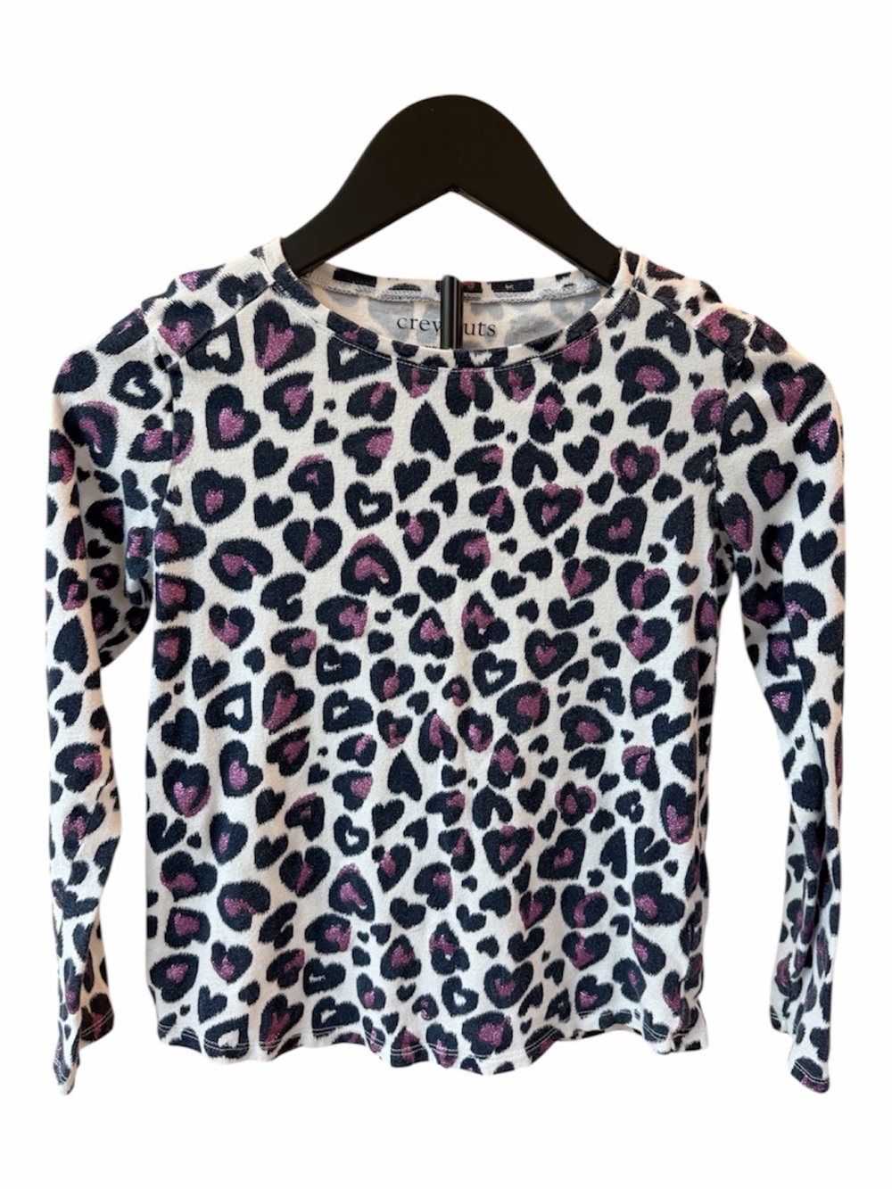 Crewcuts White Navy and Purple Heart Leopard Long Sleeve Tee